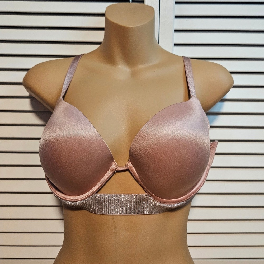 Victoria's Secret Very Sexy Push Up Bra 36C Rose Gold Satin Shimmer Band Pink